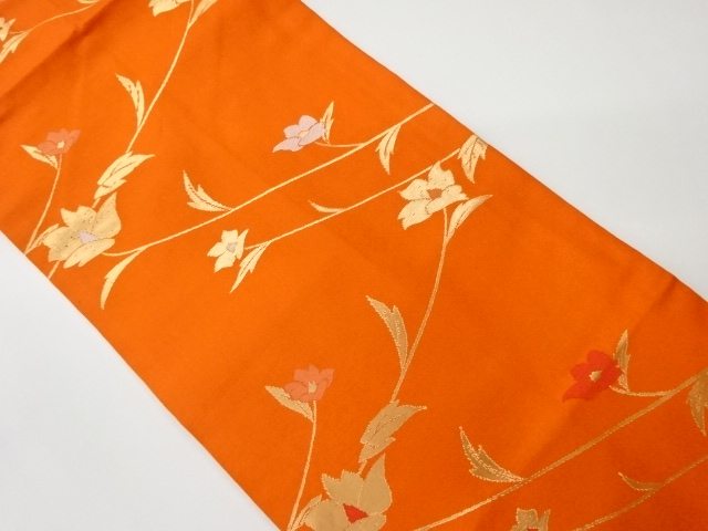 リサイクル　草花模様織出し名古屋帯